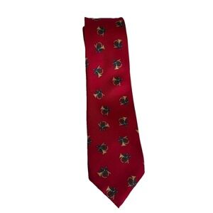 Wembley Pure Silk Red Holiday French Horn XMas Men's Neck Tie 57" vtg Preowned